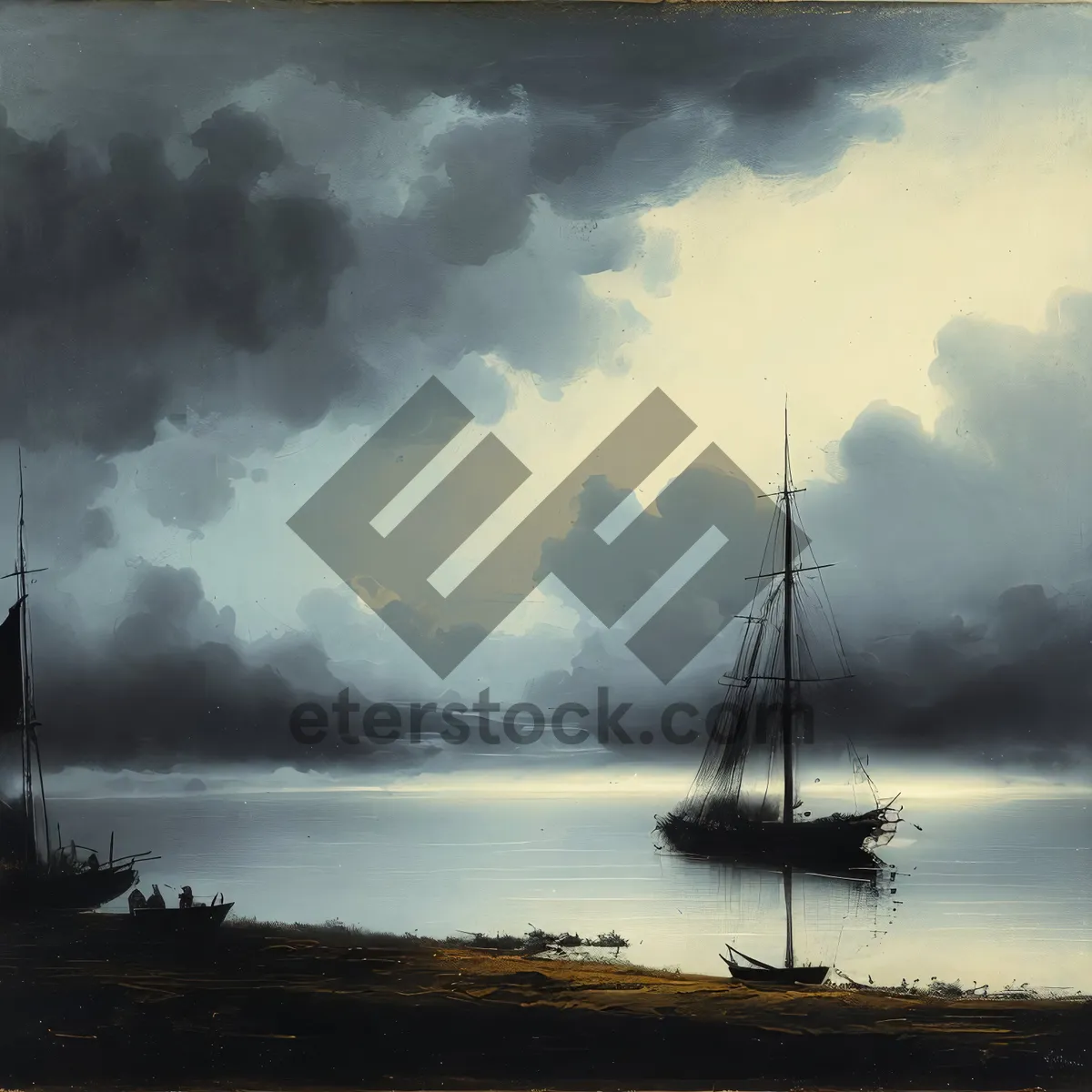 Picture of Silhouette of Electric Pirate Ship Against Sunset Sky