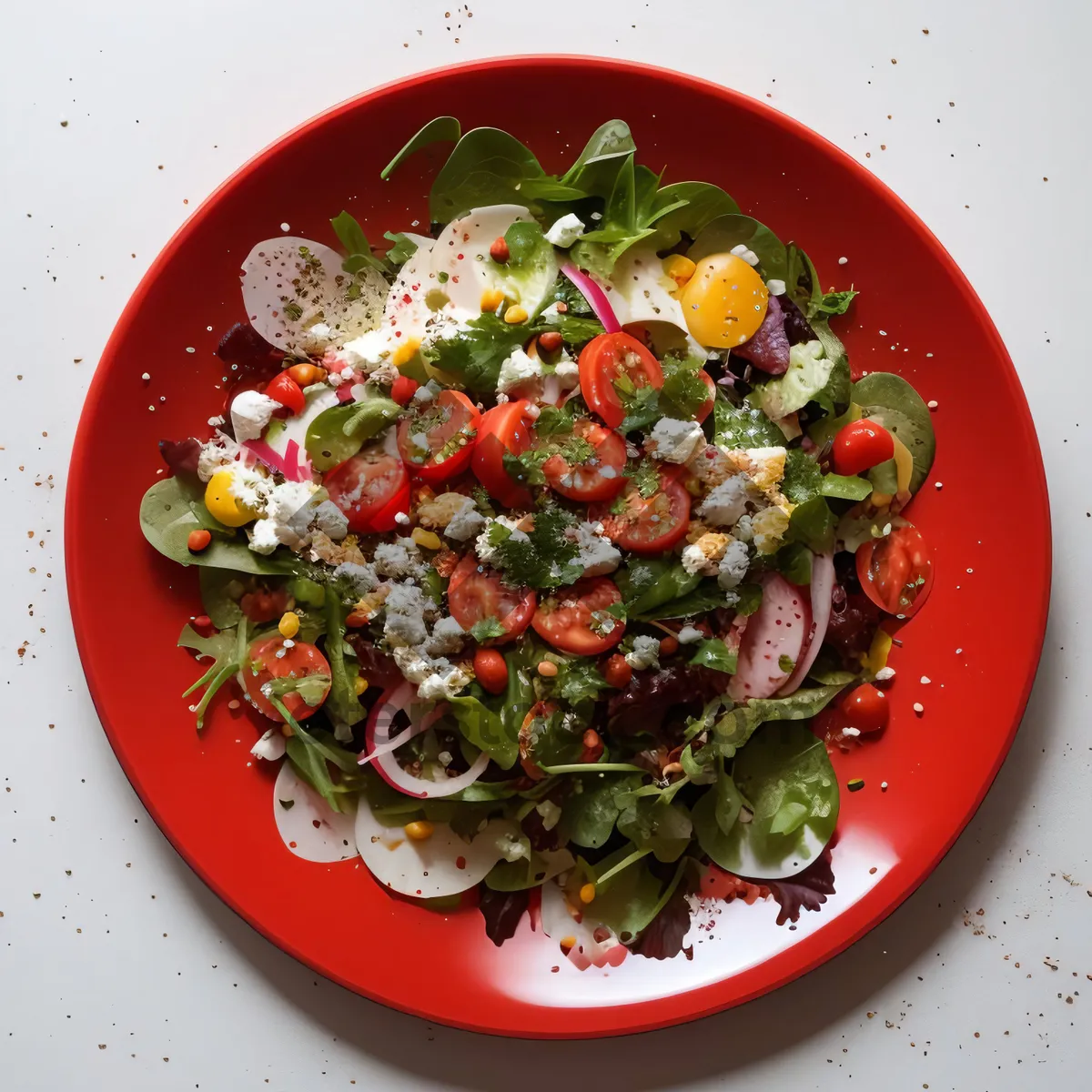Picture of Fresh Vegetable Salad with Chickpeas and Olives.