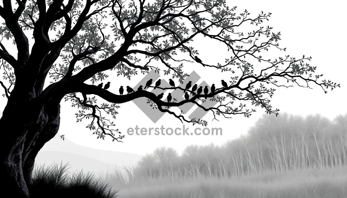 Picture of Winter sky in snowy park with oak tree