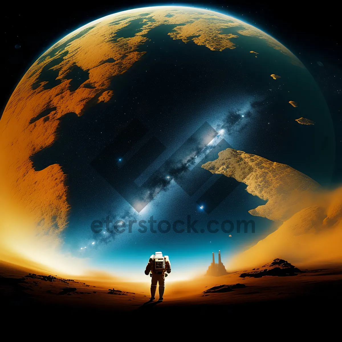 Picture of Glowing planet in vibrant space world.