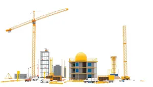 Urban skyline with industrial construction crane silhouette.