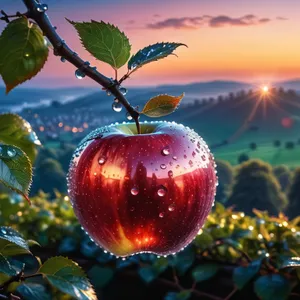 Ripe Red Delicious Apple on Tree Branch.