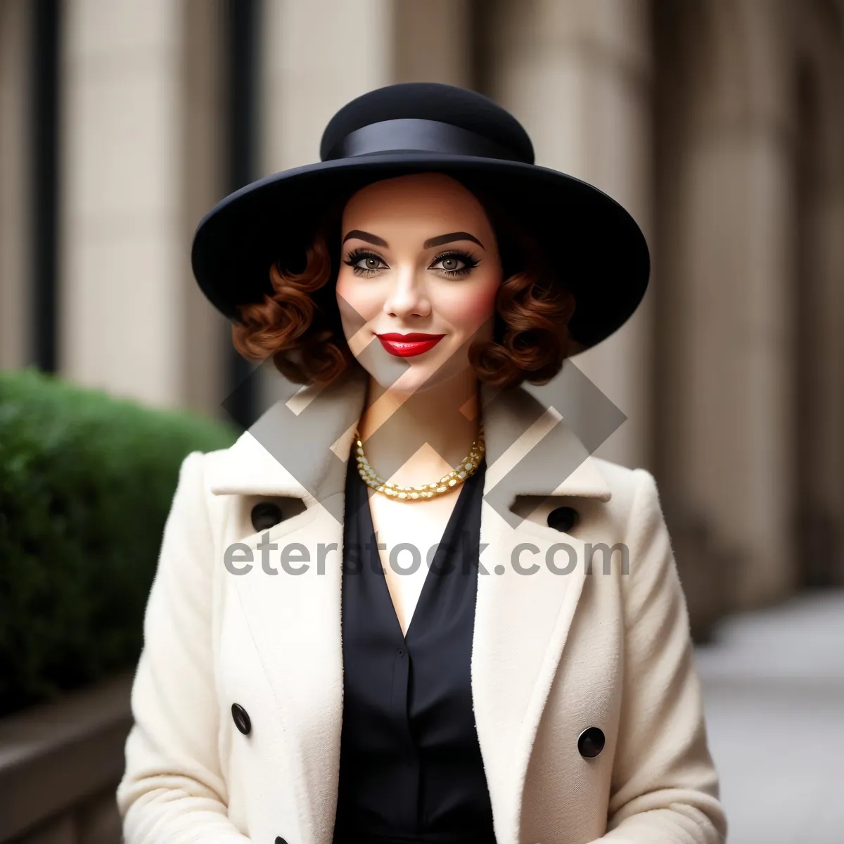 Picture of Attractive businesswoman in corporate office smiling with phone.