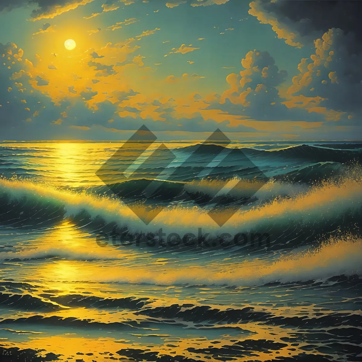 Picture of Golden Sunset Over Ocean Waves
