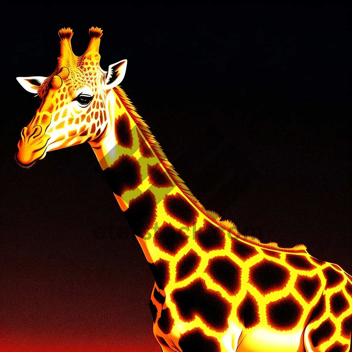 Picture of Flaming Giraffe in a Black Honeycomb - Fiery Artistic Design