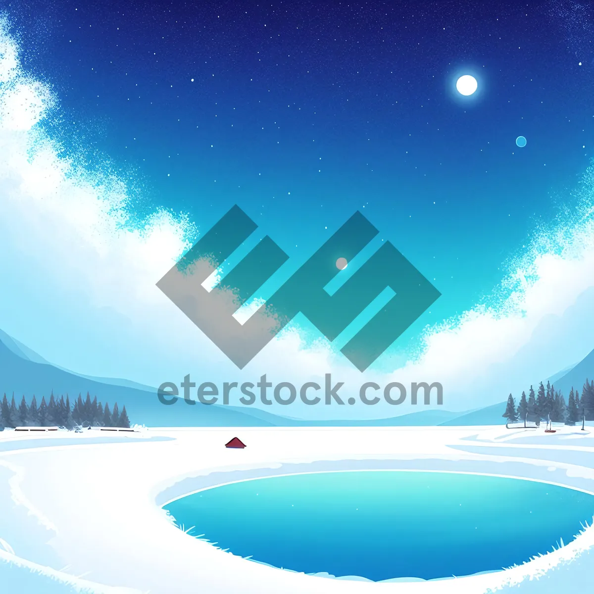 Picture of Winter Wonderland: Dreamy Nighttime Snowscape under Starry Skies