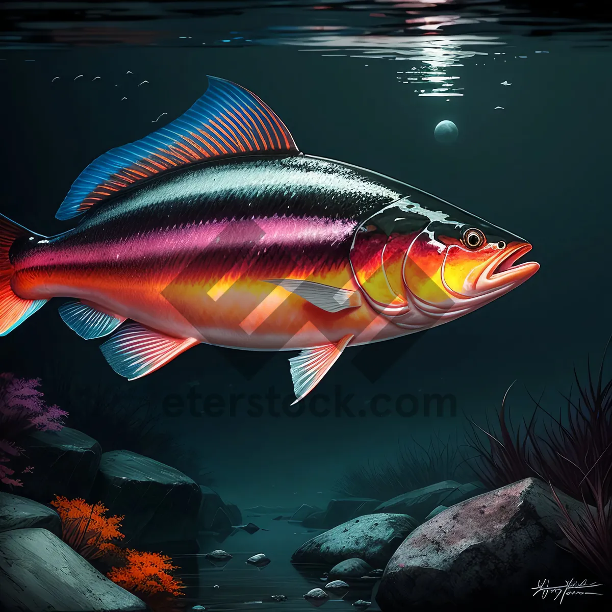 Picture of Colorful Tropical Fish Swimming in Aquarium Tank