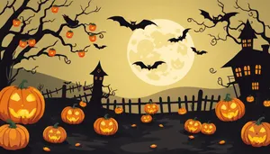 Halloween Night Silhouette Moon Cartoon Art.