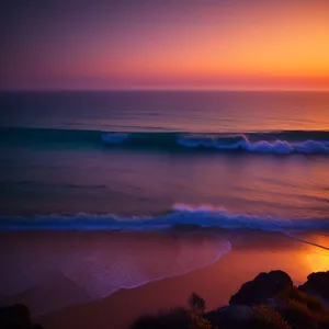 Golden Coastal Sunset over Sparkling Ocean Waves