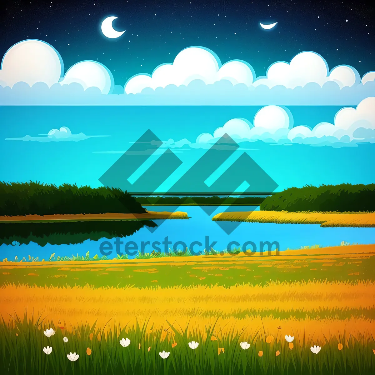 Picture of Field of Sunlit Meadows: A Tranquil Rural Landscape
