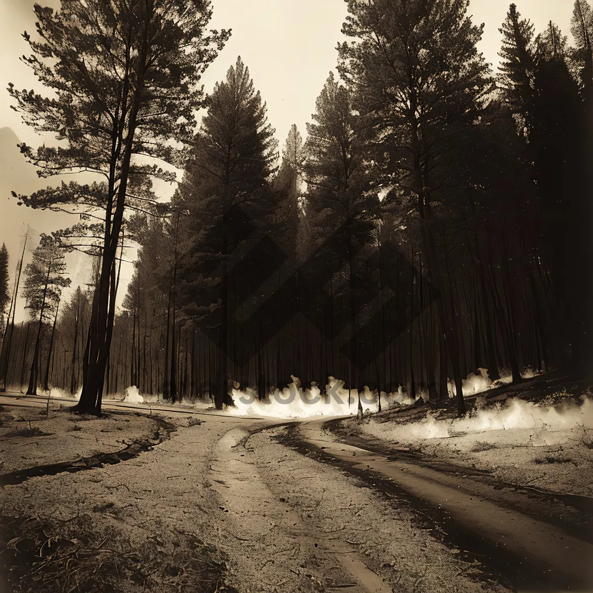 Picture of Winter Wonderland: Snowy Park with Frosty Pine Trees
