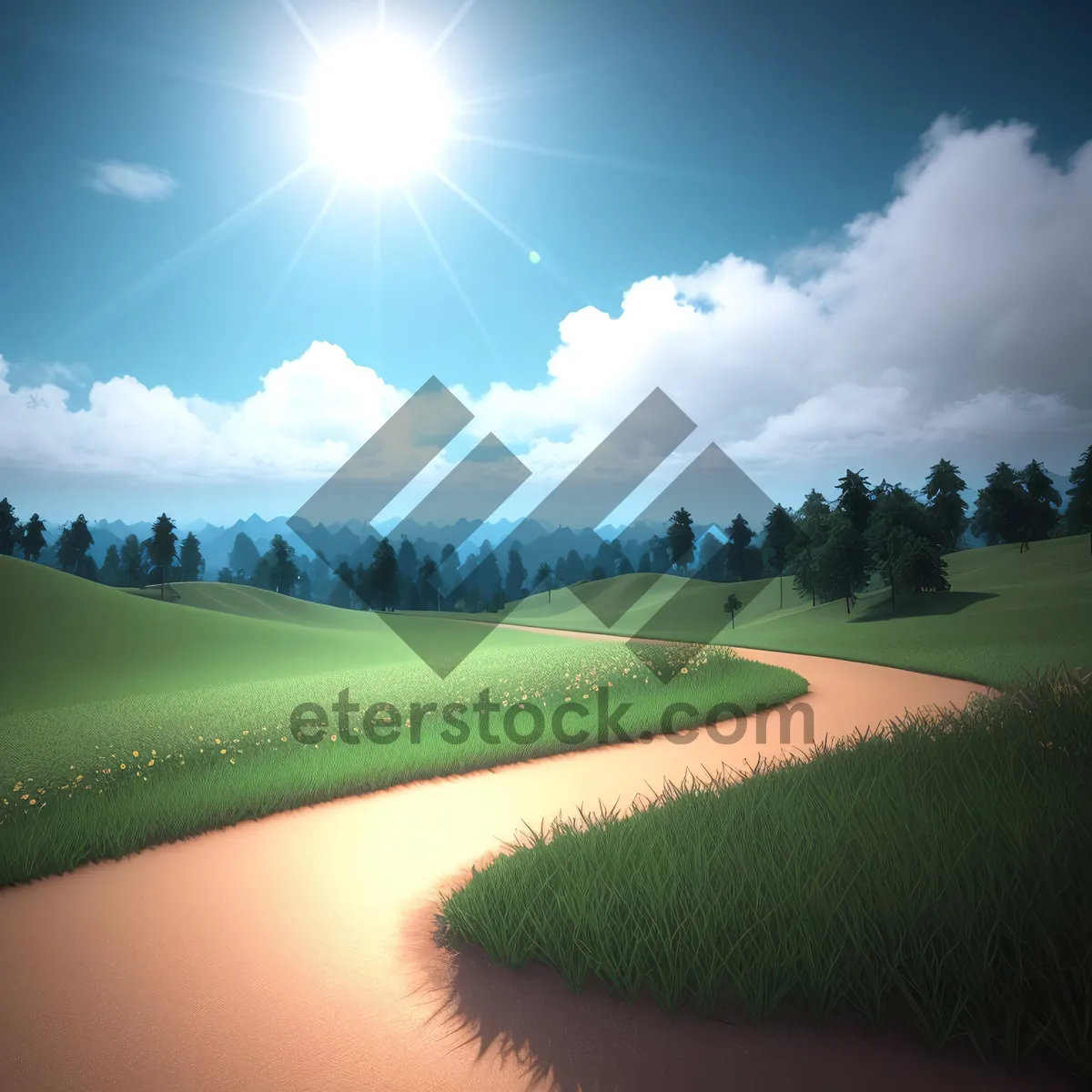 Picture of Idyllic Countryside Golf Course beneath Clear Blue Sky