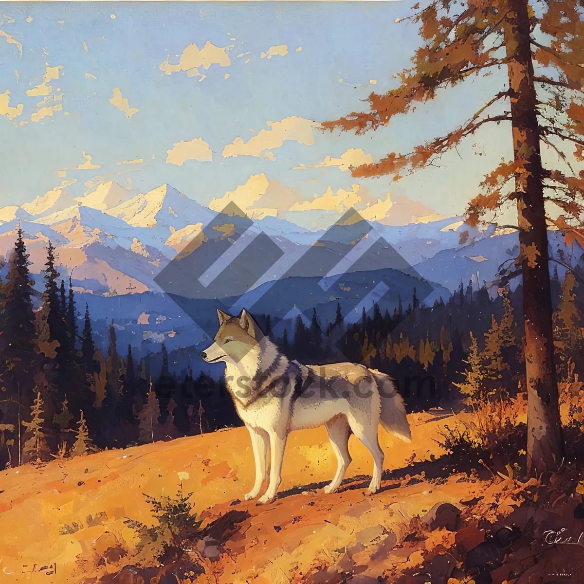 Picture of Winter Wonderland: Majestic Malamute Sled Dog Amidst Snowy Forest