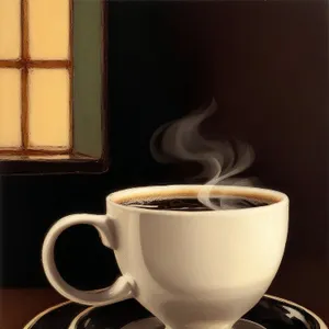 Steamy Cup of Espresso on Saucer