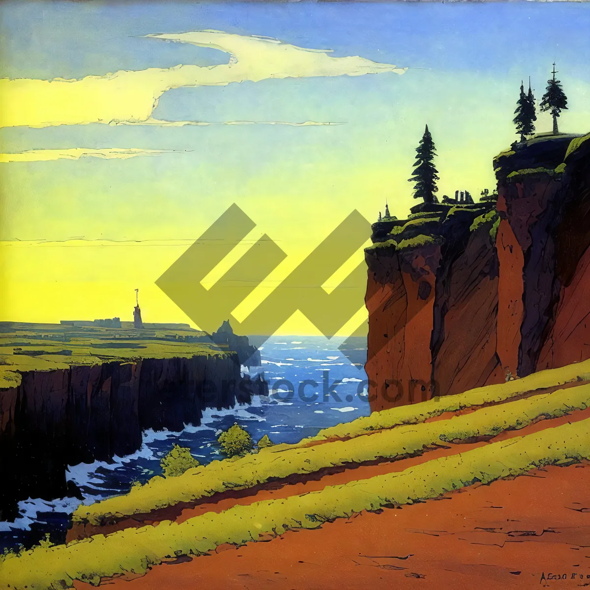 Picture of Serene Sunset over Coastal Castle