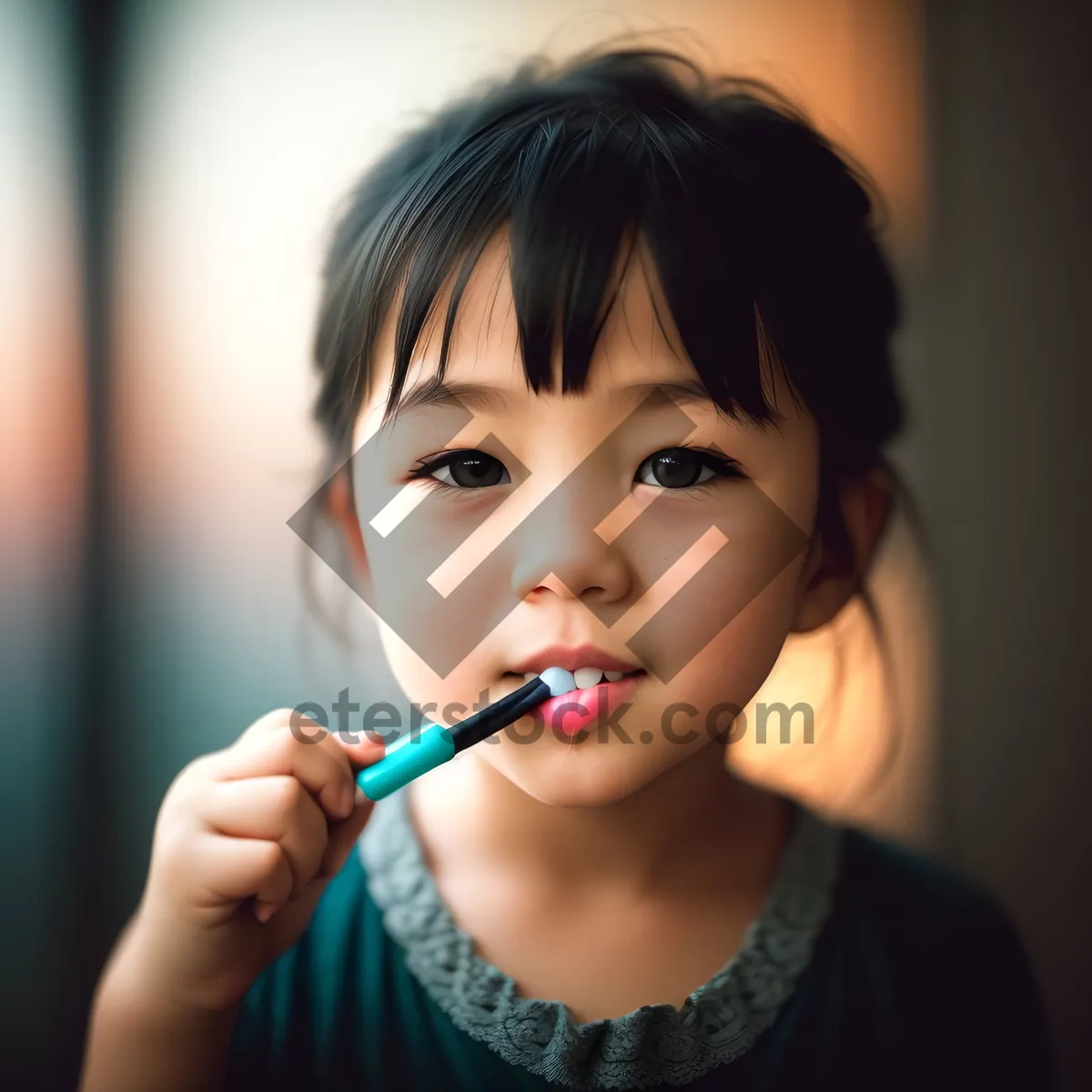 Picture of Sensual Beauty: Lipstick-Clad Model with Brush