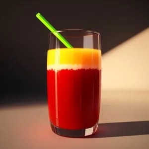 Freshly Squeezed Orange Juice in Glass with Ice and Straw