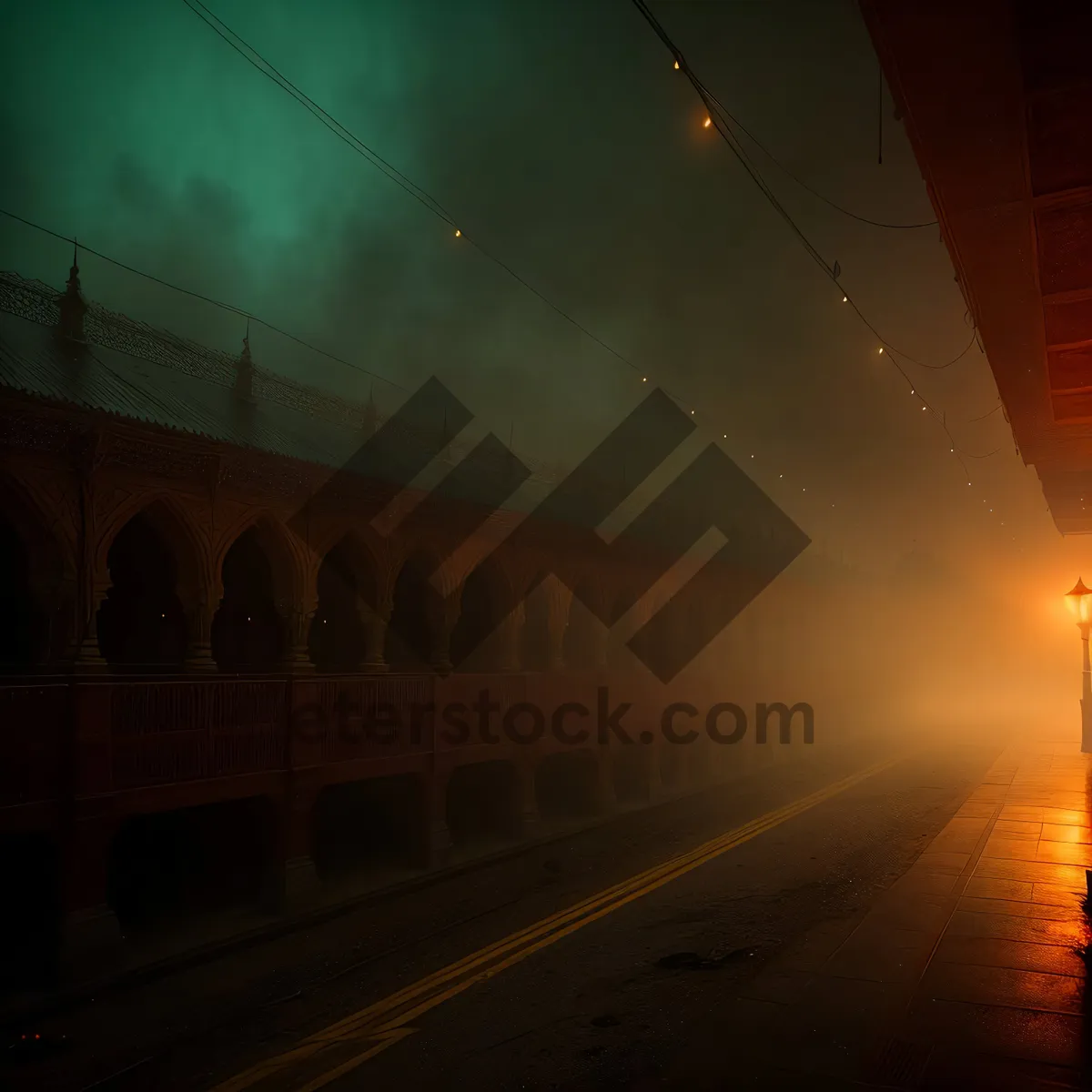 Picture of Urban Night Tunnel with City Lights and Traffic