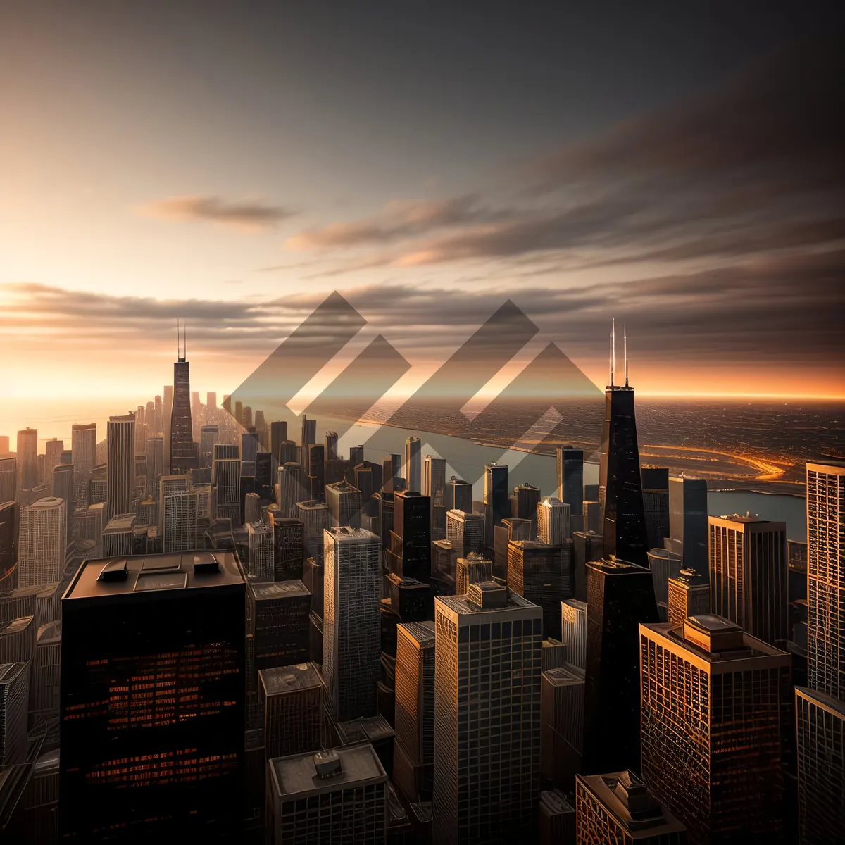 Picture of Dazzling urban skyline at sunset