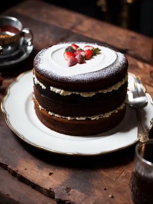 Delicious Fruit Cake with Cream and Chocolate Icing