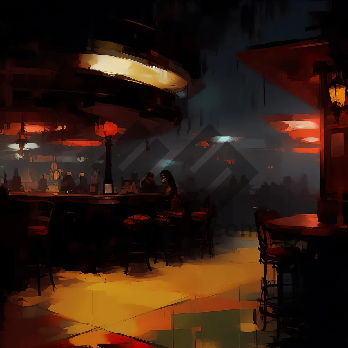 Picture of Nightclub spotlights illuminate barroom cabaret
