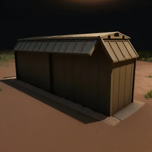 Crate-box container inside 3D house-building.