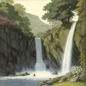 Serene Cascade in Wild Mountain Landscape