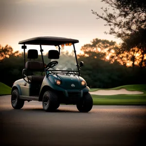 Golf Cart on Green Golf Course