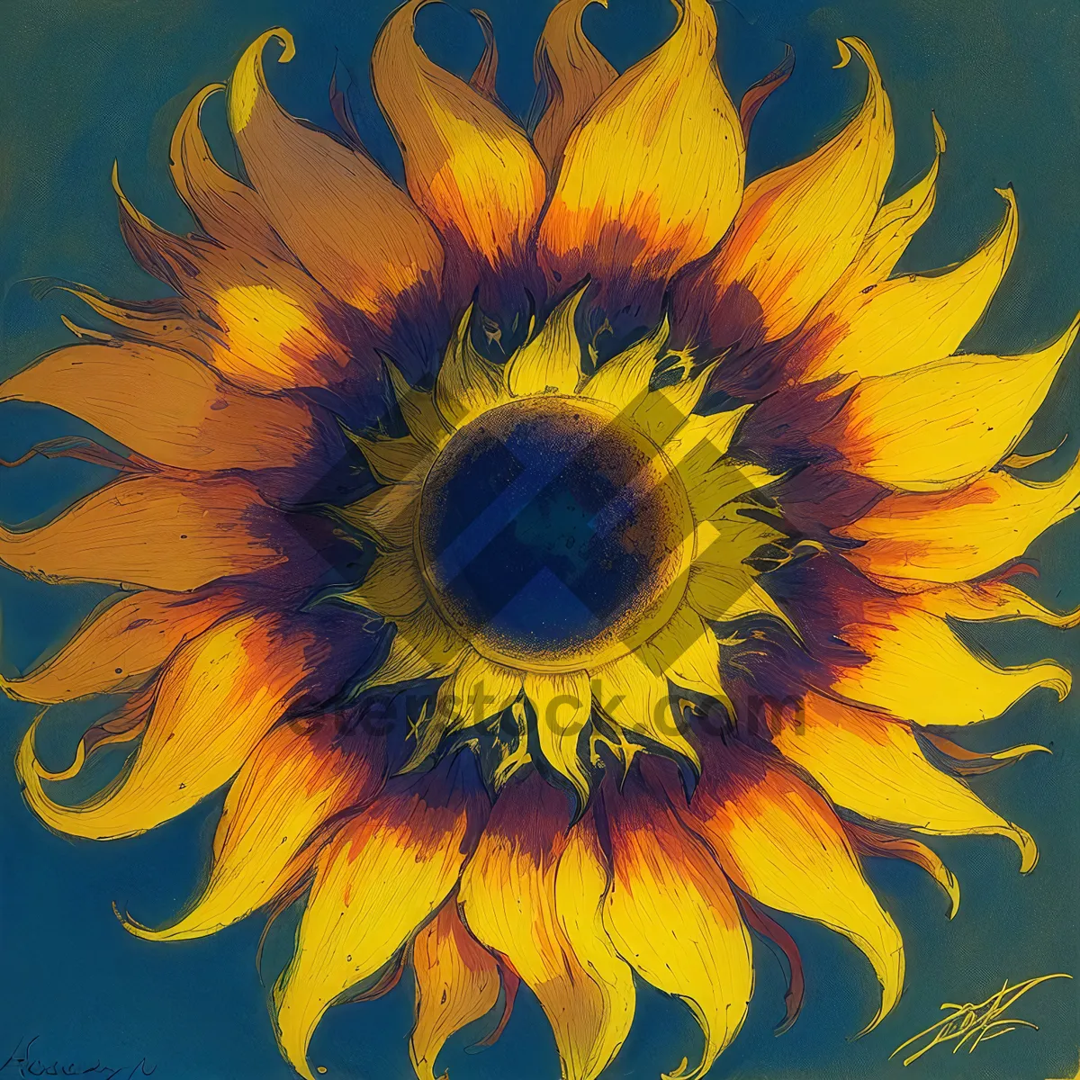 Picture of Bright Yellow Sunflower in Blooming Field