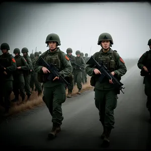 Military Group in Uniform with Guns