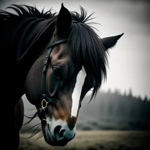 Thoroughbred Stallion Grazing in Green Meadow