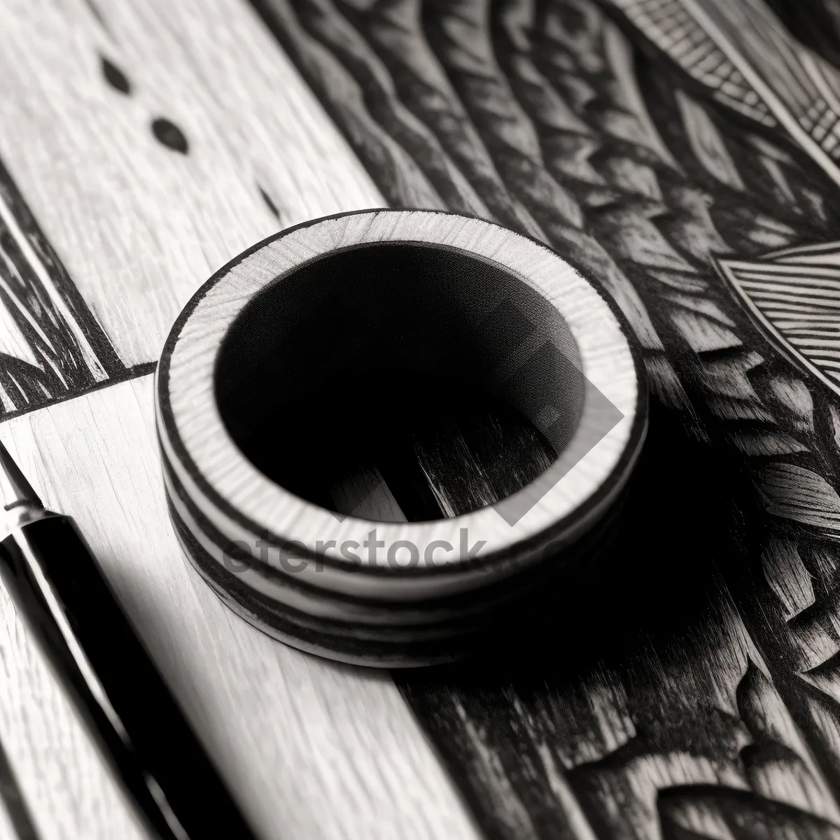 Picture of Wooden Acoustic Guitar with Coffee Cup and Pick