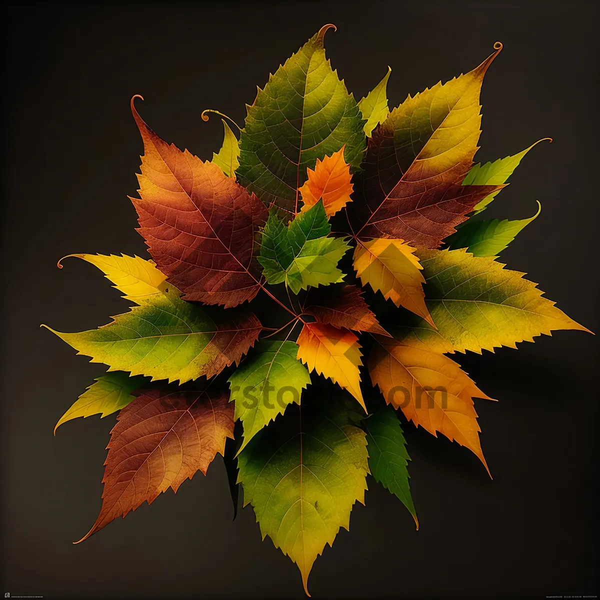 Picture of Bright Autumn Maple Leaf in Colorful Foliage