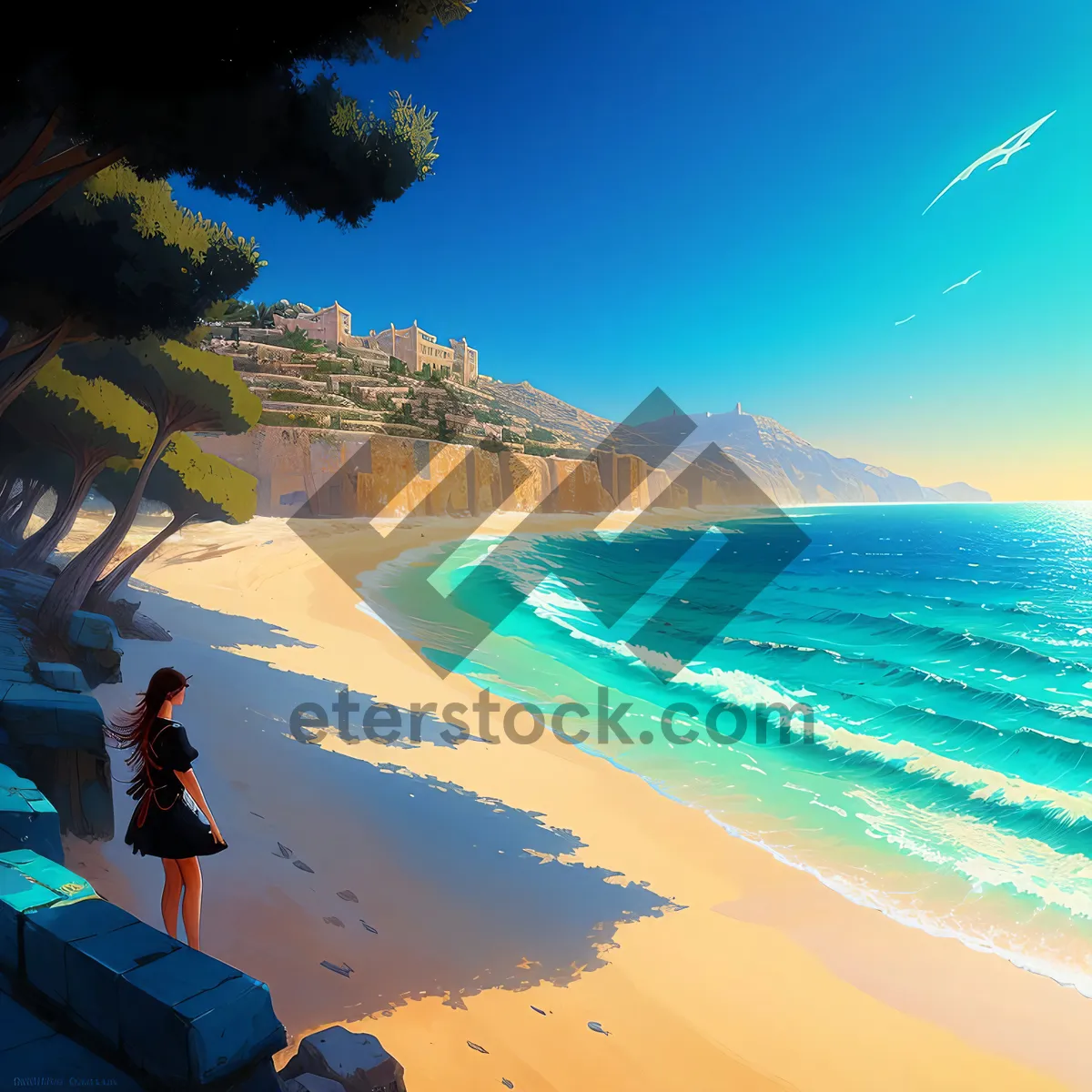 Picture of Sun-kissed tropical beach paradise with turquoise waves