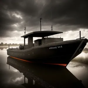 Luxury liner sailing through picturesque harbor.