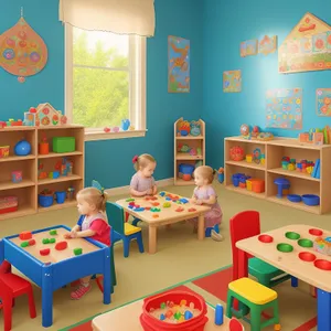 Child's Classroom Toyshop Interior with Furniture