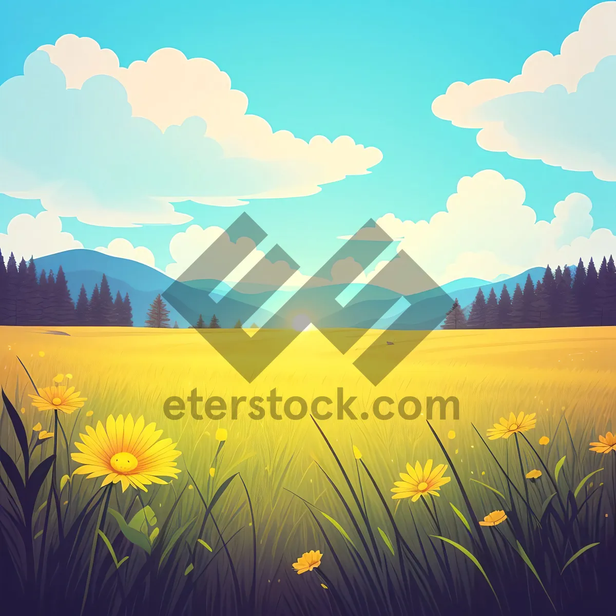 Picture of Serene Summer Meadow under a Golden Sunset