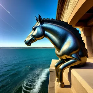 Bronze Column Statue Sculpture in Architectural Setting