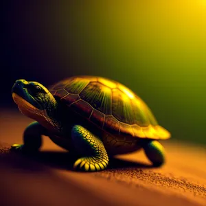 Slow-moving shell-dweller in desert surroundings.