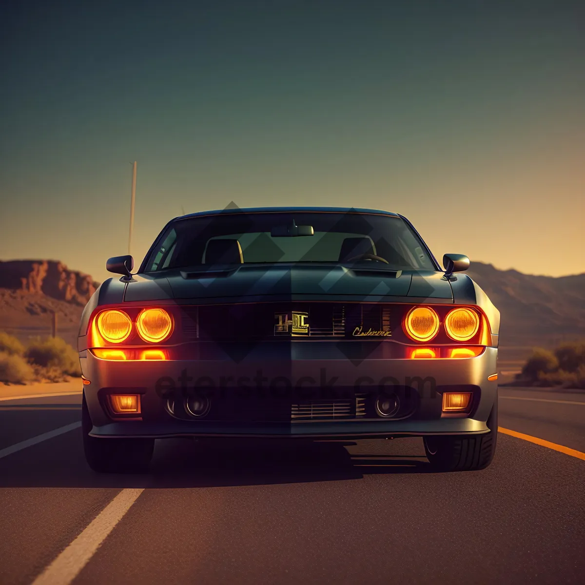 Picture of Modern Sports Sedan Speeding on Expressway