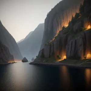 Majestic Valley Waterscape with Towering Mountains