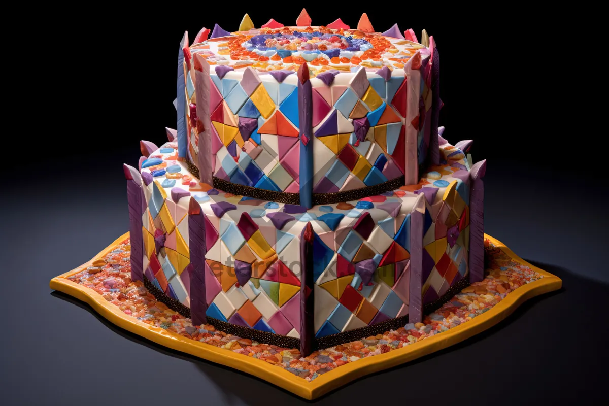 Picture of Delicious birthday cake with chocolate and candy decorations