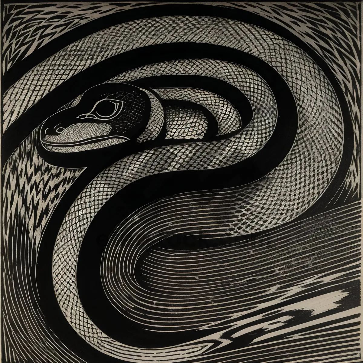 Picture of Dynamic Black Serpent with Fractal Patterns