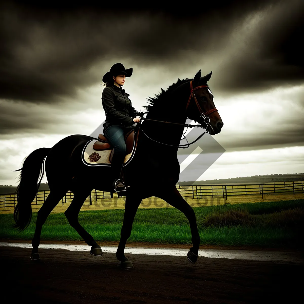 Picture of Thoroughbred Stallion Galloping with Polo Mallet