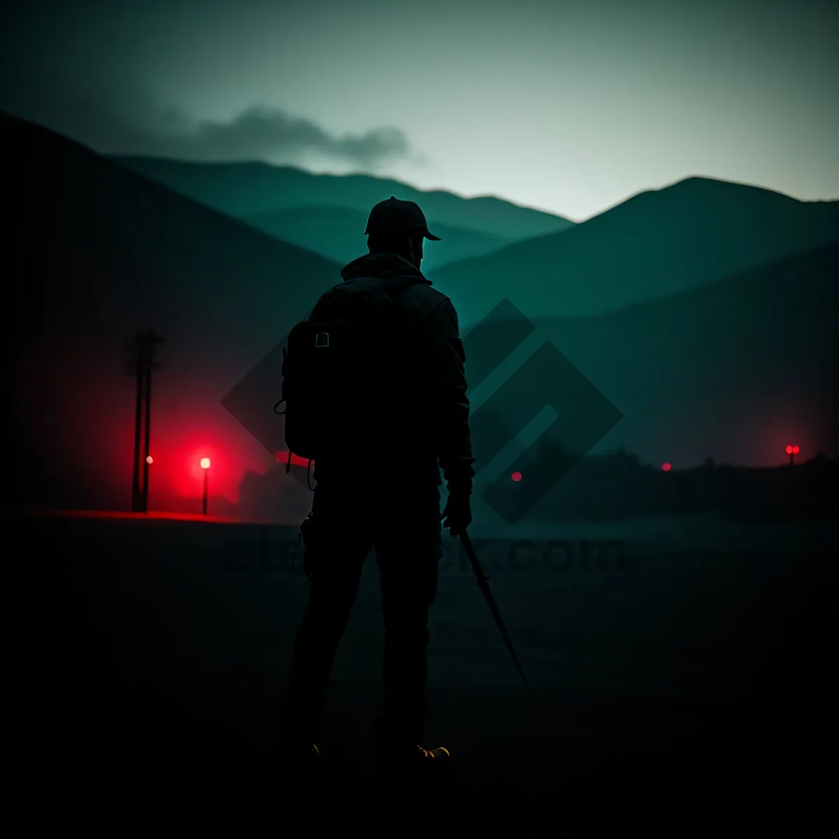 Picture of Silhouette Golfer at Sunset on Beach