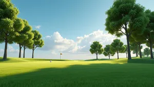 Vivid summer landscape with vibrant fields and cloudy sky.