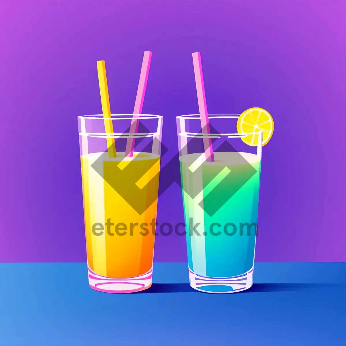 Picture of Refreshing Citrus Vodka Cocktail with Ice and Straw