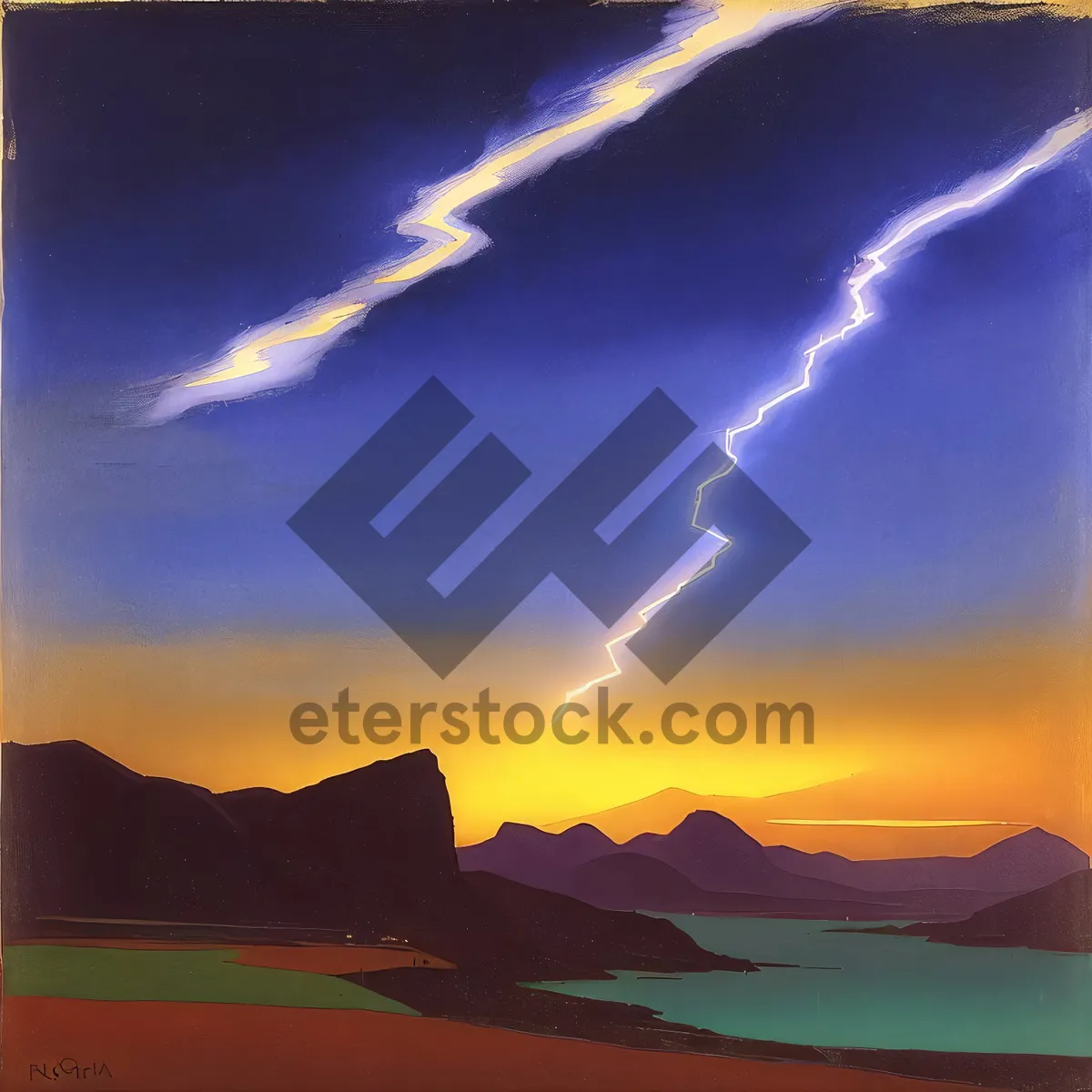 Picture of Vibrant Sunset Horizon over Majestic Mountains
