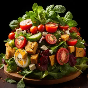 Fresh vegetable salad plate with tomatoes and peppers.