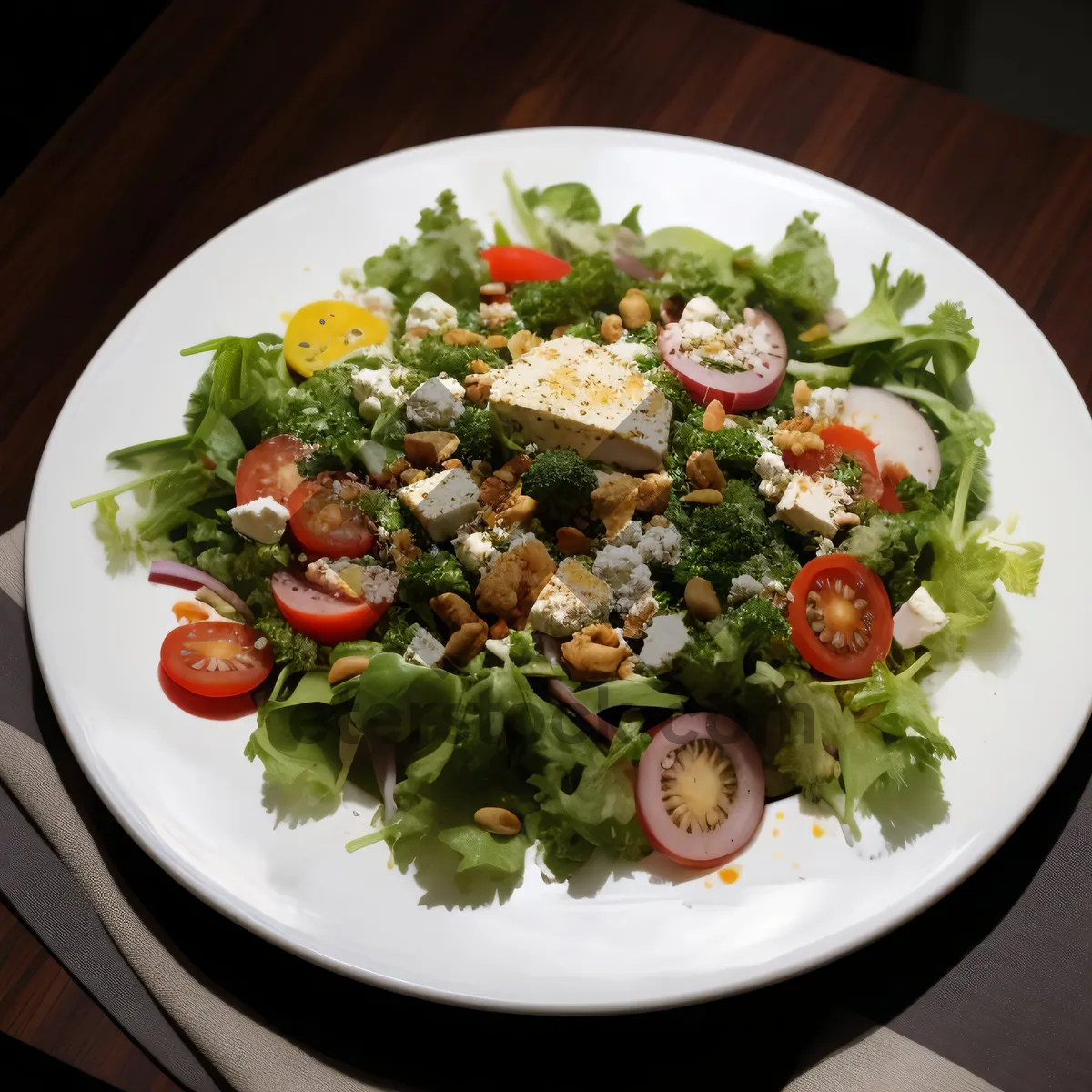 Picture of Healthy Vegetable Salad with Fresh Ingredients and Nutritious Dressing